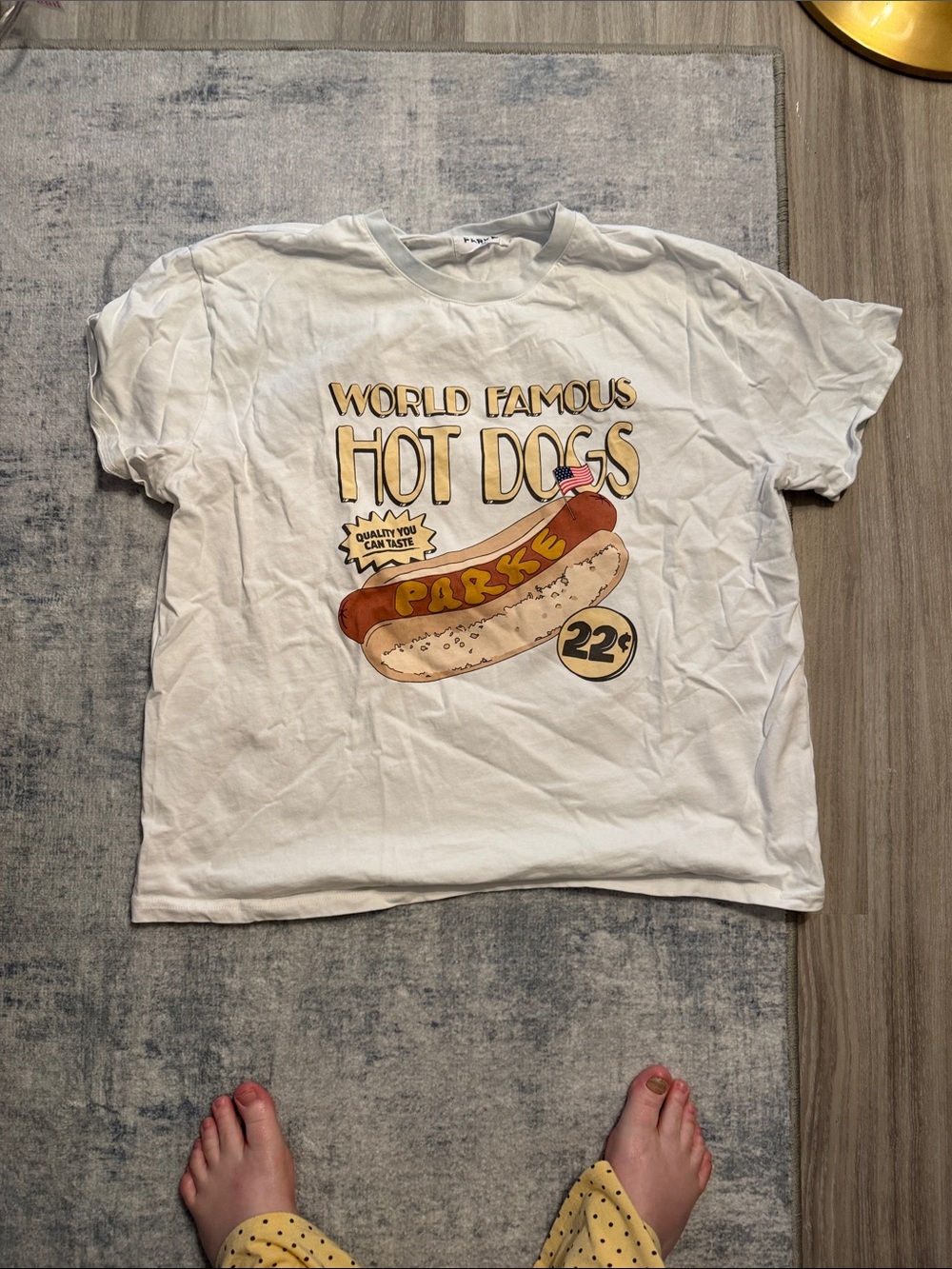 White 'World Famous Hot Dogs' Graphic Tee